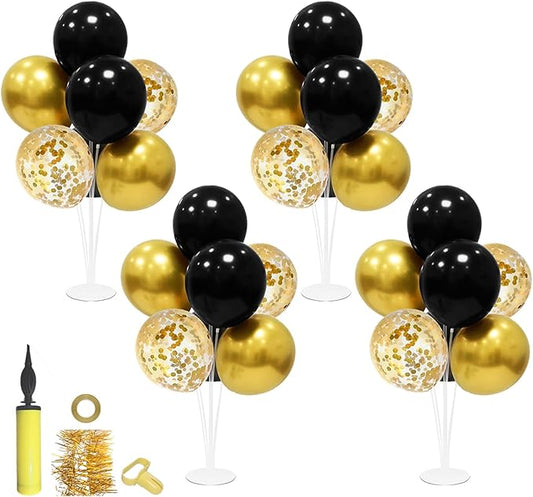 Black and Gold Party Decorations 4 Set Balloon Stand Table Centerpieces for Men's Women's Birthday Wedding Retirement Anniversary Graduation New Years Eve Party Supplies 2026