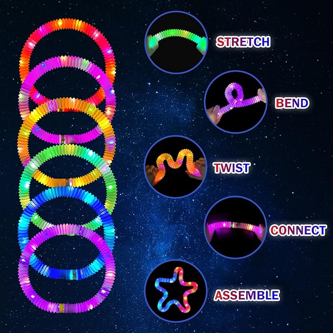 Glow Sticks Goodie Gift Bag Stuffers for Kids 36 PCS,Light up Pop Tube Bracelet Necklace for Toddlers,Christmas Glow in the Dark Party Favors Decorations, Carnival Games Activities Prizes for Boy Girl