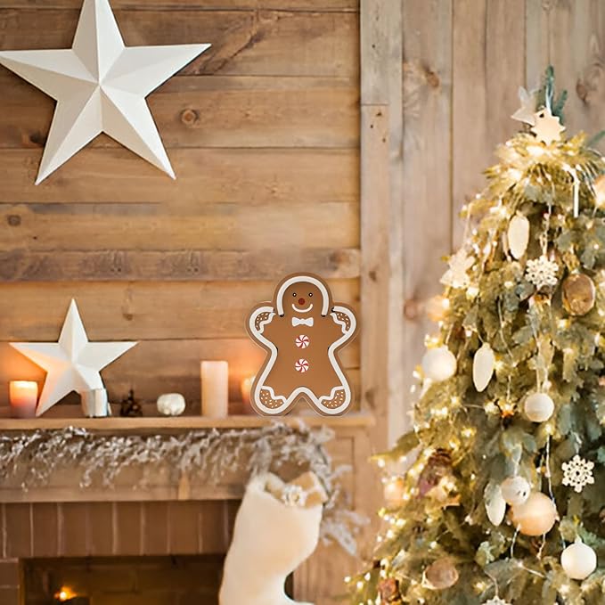 Gingerbread Christmas Decorations for Home LED Lighted Christmas Gingerbread Decor Farmhouse Wooden Tiered Tray Signs Rustic Holiday Table Sign Kitchen Xmas Party Mantel Gift Winter