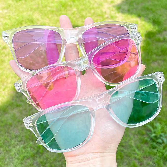SUNOVELTIES 12/24 Pack Neon Party Sunglasses Mirrored/Jelly Lens Bulk Glasses Horn Rimmed Eyewear for Men Women