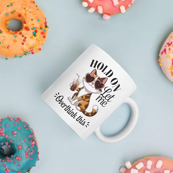 Funny Cat Let Me Overthink This White Ceramic Mugs, Drinking Cups, 11oz 15oz