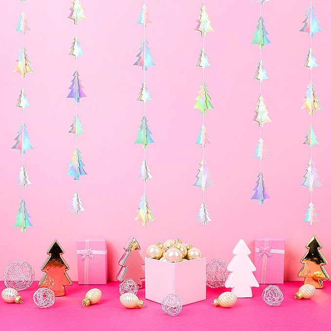 Iridescent Holographic Christmas-Tree Party-Decorations Garland - 25 Ft Hanging Disco Birthday Paper Streamers Banner,Wedding Engagement Baby Bridal Shower Bachelorette Decor Ouruola