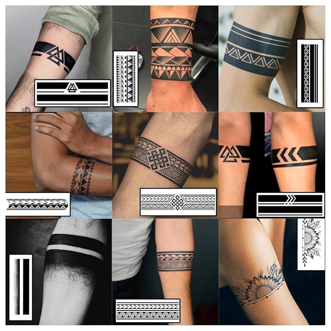 INKARTLINK Semi Permanent, 9pcs Armband Tattoo Stickers, Party Tattoos, Arm Tattoos, Exquisite and Realistic, Waterproof, Interesting Tattoo Experience (Armband Tattoo Combination)