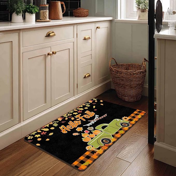 Fall Welcome Maple Leafs Decorative Door Mat, Autumn Thanksgiving Doormat for Indoor Outdoor Entrance Floor Mats,Fall Pumpkins Non Slip Harvest Vintage Decor Rubber Welcome Mats 16" x 24" Inch