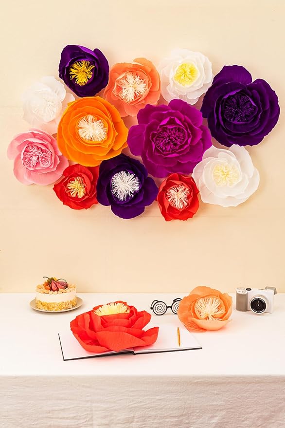 Crepe Paper Flowers Decoration for Wall, Artificial Flowers for Wedding Decor,Flower Backdrop Decor,Baby Shower,Birthday Party,Photo Backdrop,Archway Decor, Nursery Wall Decor(White,Set/6)