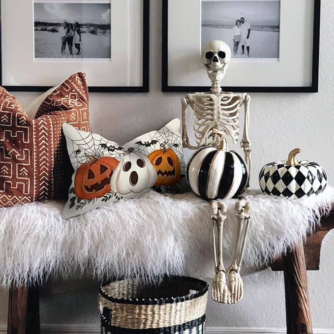 AACORS Halloween Pillow Cover 12X20 Inch Pumpkin Jack-O'-Lanterns Bat Web Decoration Holiday Farmhouse Pillow Case Decor for Home Sofa Couch AA306-12