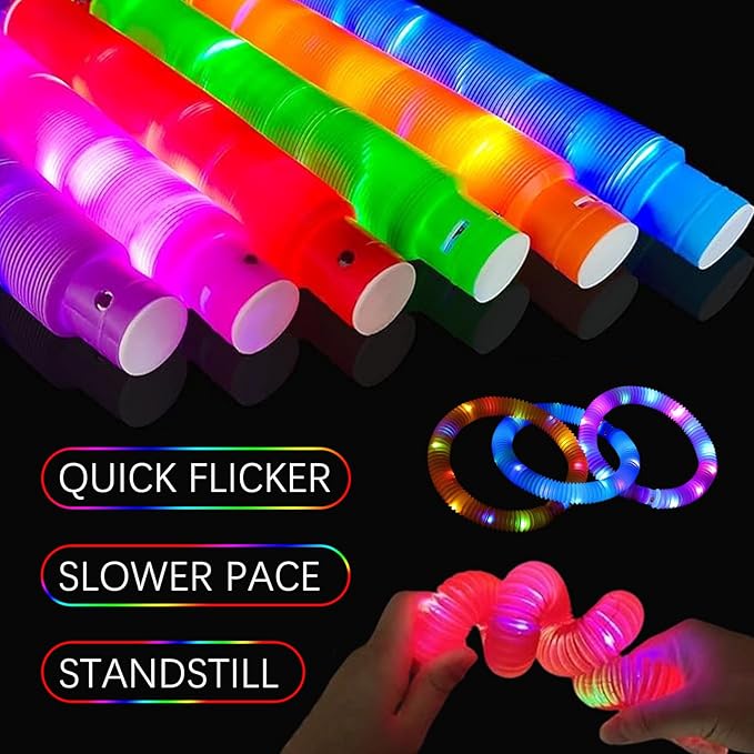 Multicolor 24PCS Light Up Pop Fidget Tubes Party Favors-Glow in The Dark Party Supplies for Kids and Adults, Perfect for Festivals, Birthday Parties, Raves, Concerts, and Camping Decorations