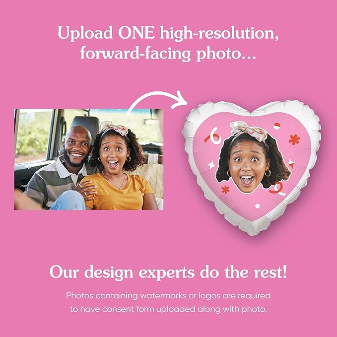 Big Dot of Happiness Personalized Fun Face Photo Pink Heart Balloons, Custom Birthday Balloons, Girl Baby Shower Decorations, Bachelorette Party, Bridal Shower, Double-Sided Mylar Balloon, 1 Piece