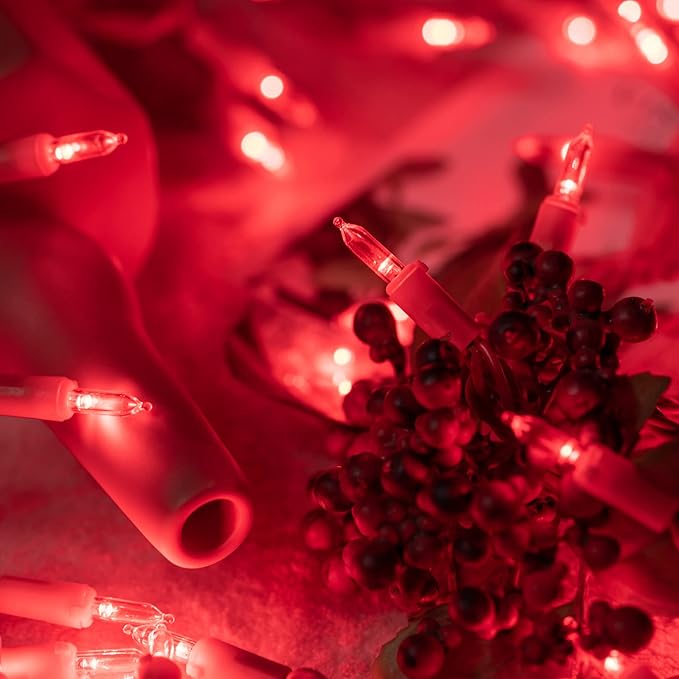 YULETIME 200 Red LED Christmas Lights with Red Wire, Pack of 2 Strands 33 Feet 100 Lights UL Certified Holiday String Light Set