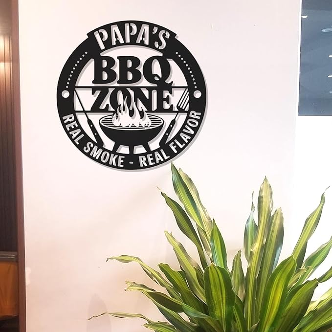 BBQ Grill Name Sign - Custom Barbecue Metal Sign - Outdoor Kitchen Decor - Man Cave Patio Hanging Accessories - Personalized Gifts for Dad, Husband, Grandpa