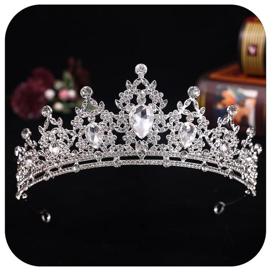 Silver Crystal Princess Queen Tiara - Bride Rhinestone Crowns Headband for Women Wedding,Birthday,Halloween,Prom,Pageant,Party,Coming of Age Ceremony,Photo Props (HG301-Silver White)