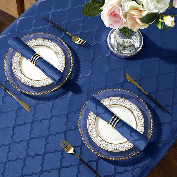 SASTYBALE Jacquard Napkin Flower Pattern Polyester Napkin Spill Proof Wrinkle Resistant Durable Napkins for Kitchen Dining Tabletop (Navy, 20"x 20" Square)