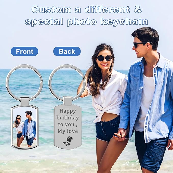 Double Side Custom Keychain with Picture Personalized Engraving Photo Text Customized Gifts for Men Women