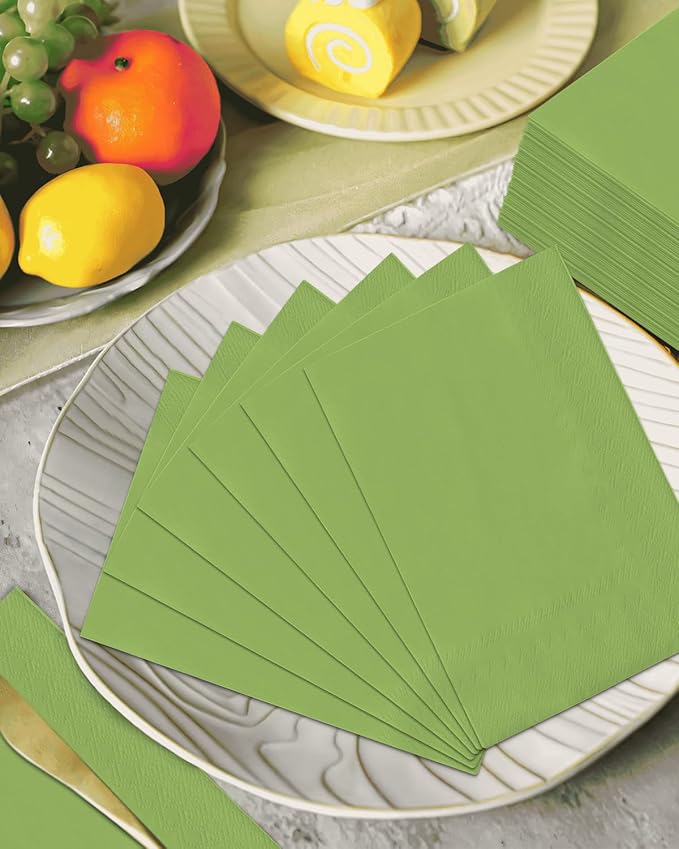 qiqee Pea Green Paper Napkins 13 * 16inch Guest Paper Disposable Towels Napkin Paper Hand Towels for Wedding, Dinner, Birthday Party, Dessert Cocktail ＆ Kitchen Napkins（ 120 Count）