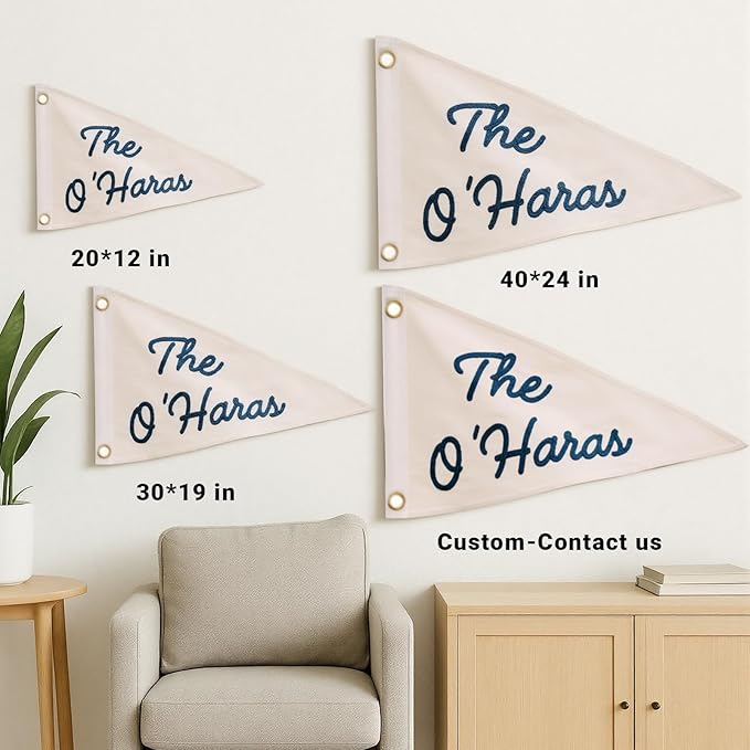Custom Last Name Pennant Banner for Wedding, Personalized Hand Embroidered Name Canvas Pennant Flag for Couples, Customized Golf Wedding Marriage Name Sign for Party Bridal Shower Engagement Gift