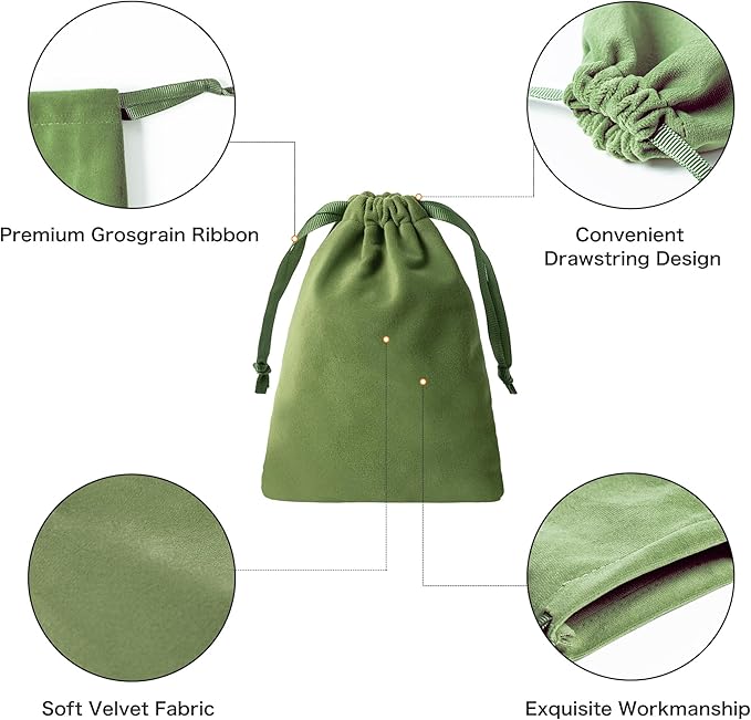 12pcs Moss Green Velvet Drawstring Bags 3x4 inches Small Velvet Cloth Gift Bags Jewelry Pouches for Bracelet Storage Wedding Party Favor Christmas