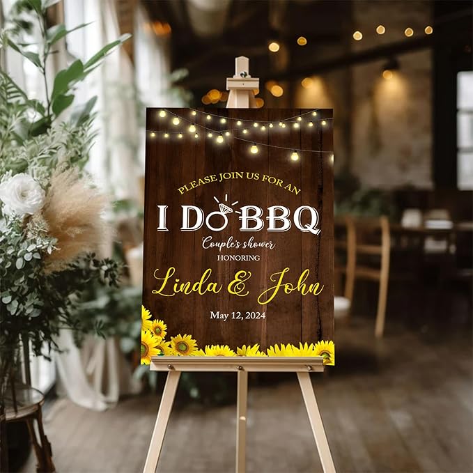 Personalized I Do BBQ Welcome Sign, Rustic Couple's Shower Sunflower Yellow Printable Invite, Engagement Party Reception Sign