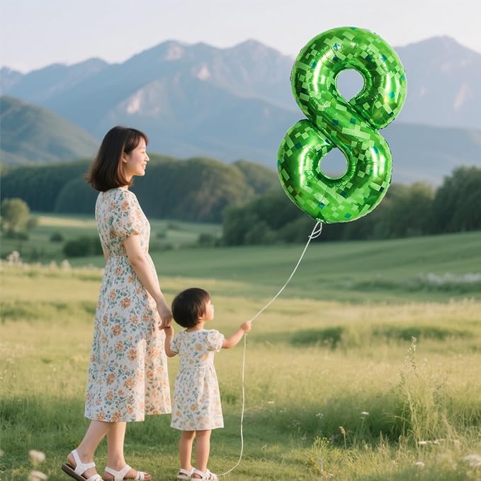 Green Number Balloons, Gaint Green Pixel Number 3 Balloon 40 Inch Dark green 3 Balloon for Boys Girls Kids 3rd Birthday Party Decoration