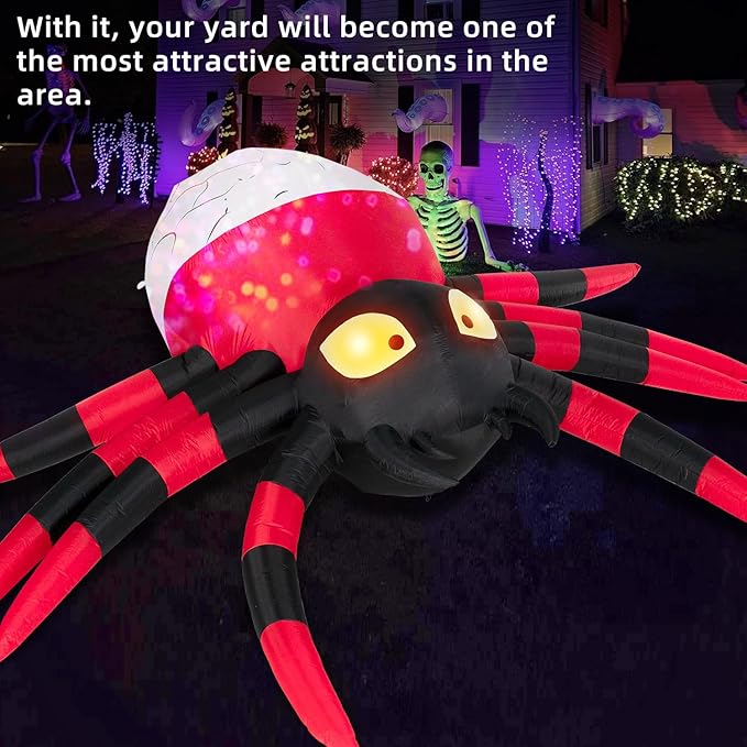 ININ 12FT Halloween Inflatable Spider Decorations Outdoor,Halloween Blow Up Yard Decorations Built-in 8 LED Lights,Holiday Party Decor for Garden/Haunted House/Lawn.