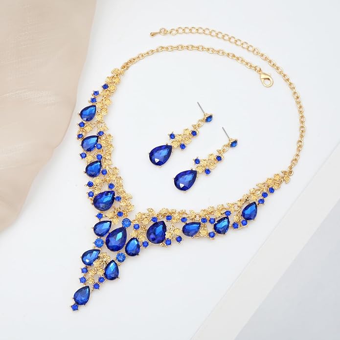 CSY Elegant Crystal Costume Jewelry Sets Flower Bridal Necklace Earrings Stretch Bangle Set for Bride Bridesmaid Wedding Dress Accessories
