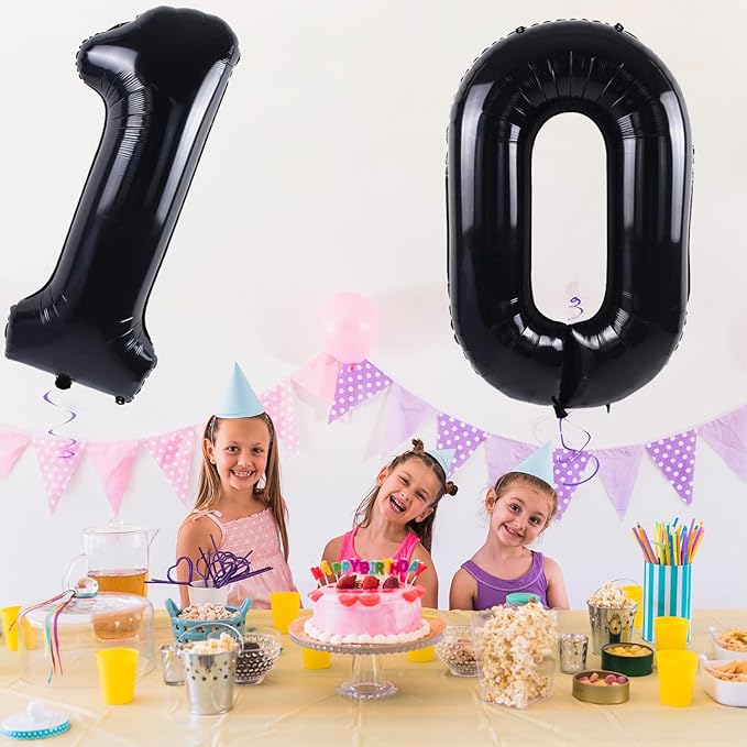 Smlpuame 40 inch Number Balloon 0-9 Black Large Number 10 Balloons,Digital Balloons for Birthday Party Celebration Decorations Supplies, Helium Foil Number Balloons for Wedding Anniversary