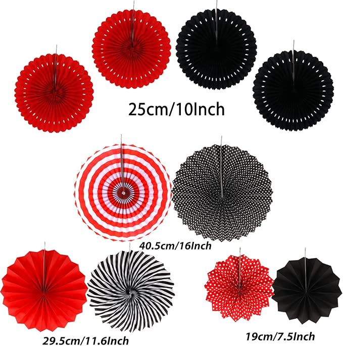 ZERODECO Party Decorations, 41 Pcs Black and Red Papar Fans Pompoms Garlands String Tissue Paper Tassel for Graduation Bridal Baby Shower Wedding Boy Girl Birthday Party