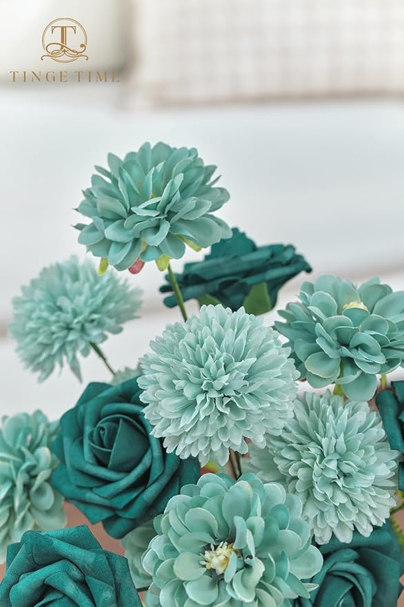 TINGE TIME Green Flowers, Artificial Flowers Combo Box Set with Stems for DIY Wedding Bouquets Table Centerpieces Baby Shower Home Party Floral Arrangements Decorations