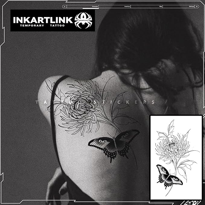 INKARTLINK Women's Semi-Permanent Floral Temporary Tattoos - Adult Art Design, Cruelty-Free, Waterproof, Non-Reflective (Butterfly And Flower)