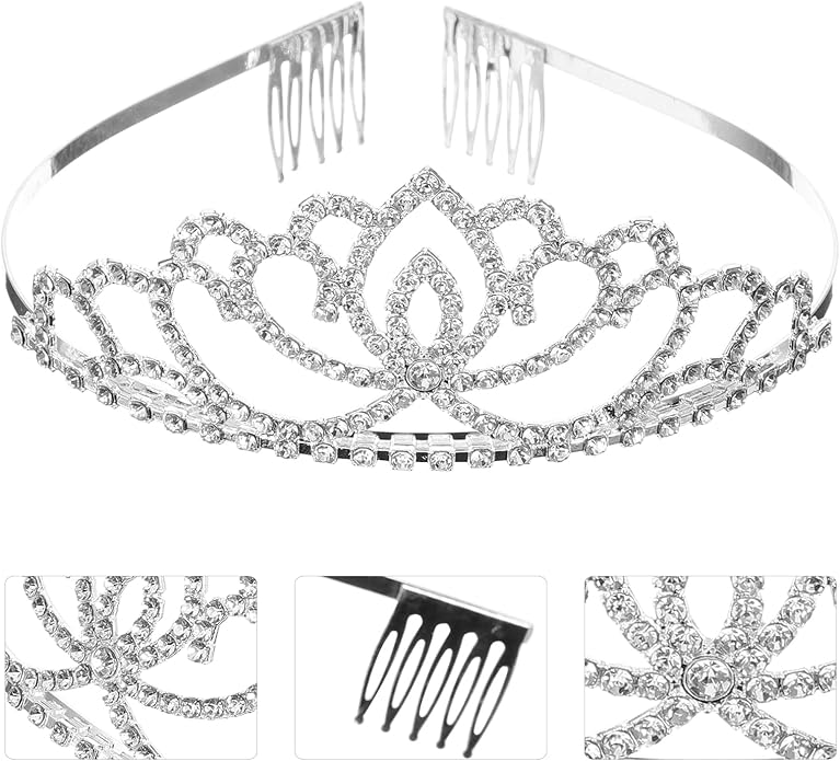 2Pcs Rhinestone Crowns:Silver Crystal Tiaras for Women Girls Princess Queen Wedding Bride Birthday Elegant Headpiece Party Prom Hair Accessories