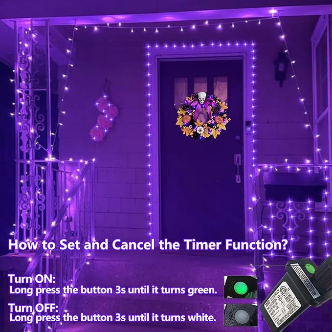 YEGUO 165ft 500 LED Christmas Lights Outdoor Waterproof, Purple String Lights Indoor Plug in, 8 Modes Clear Wire Purple Lights for Halloween Holiday Home Tree Garden Patio Decor