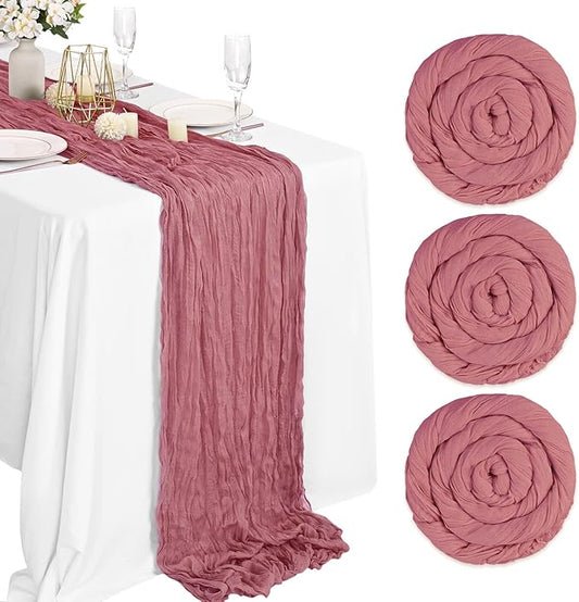 3 Packs Dusty Rose Cheesecloth Table Runner, 10Ft x 35" Rustic Gauze Boho Wedding Table Runner Decoration, Wedding Table Decor Table Cloth for Wedding Party Bridal Shower Table