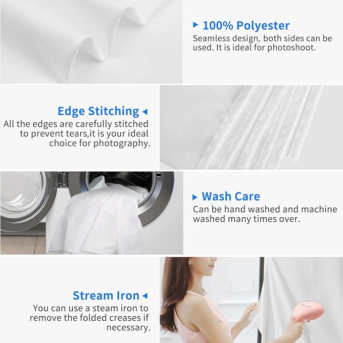 HEMMOTOP White Photo Backdrop Background, 10x20 ft White Screen for Photography, Seamless Photography Backdrops Backgrounds for Photo Video Recording (Backdrop only)