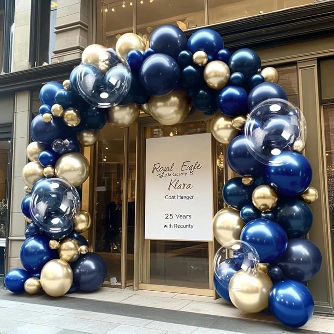 Royal Blue Gold Balloon Arch Double Stuffed Latex Bobo Pearl Gold Balloon Garland Navy Ruby Blue Balloons for Birthday Baby Shower New Year Wedding Prom Business Opening Party Decor