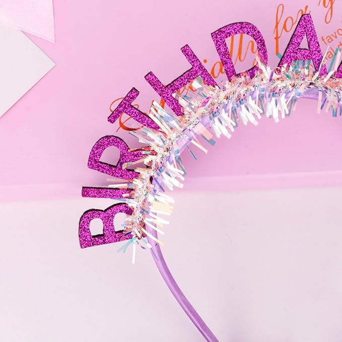 Jaciya Birthday Girl Glitter Headband for Women Girls Sparkling Purple Party Hair Accessories with Confetti Tinsel