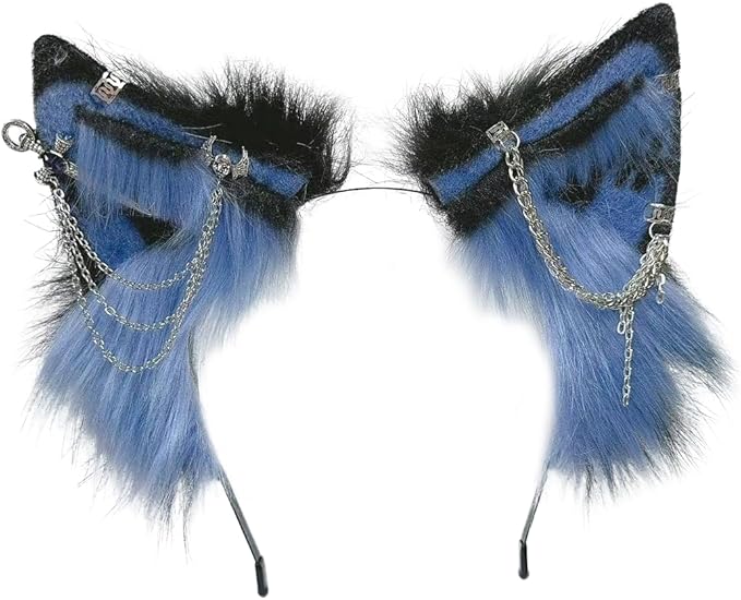 Wolf Ears Tail Set Fox Wolf Headbands Clips Fluffy Cosplay Costumes, Gothic Punk Accessories for Halloween