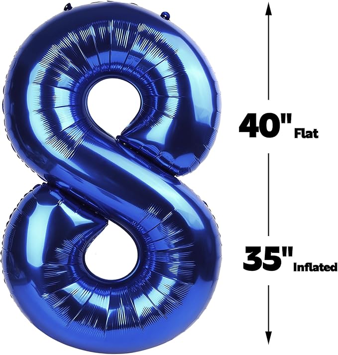 Helium Foil Night Blue Number 8 Balloon 40 Inch, Mylar Eight Numbers 8 18 28 38 48 58 80 88 Birthday Balloons, Night Blue Women Men Anniversary Graduations Party Supplies