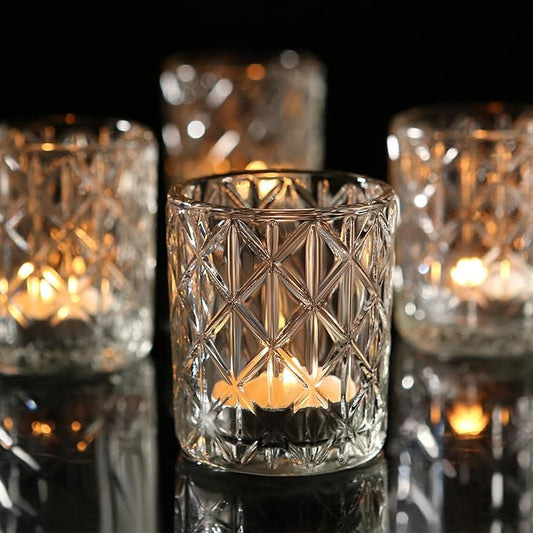72pcs Clear Votive Candle Holders, Vintage Glass Candle Holder for Tealight/Votive Candle, Tealight Candle Holder for Table Centerpieces Home Bridal Birthday Christmas Wedding