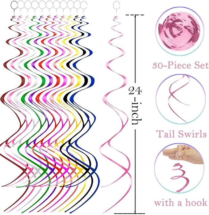 30 Pcs Pink Swirls Decorations Hanging Swirl Decorations Pink Party Streamers Decorations for Ceiling
