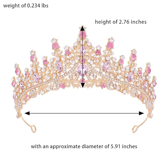 Pink Tiara for Women Crystal Queen Crowns Rhinestone Princess Tiaras for Girl Wedding Headband for Bride Hair Accessories for Halloween Costume Birthday Party Prom Mother's Gifts