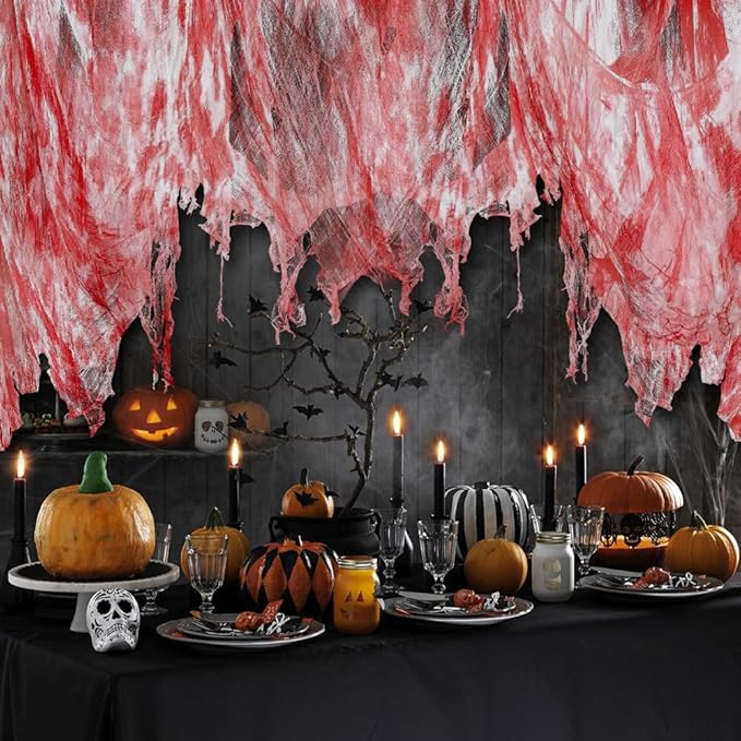 400" x 85" Halloween Creepy Cloth Decoration, Large Bloody Spooky Fabric Cloth Halloween Scary Gauze Cheesecloth for Haunted House Halloween Party Yard Wall Indoor Outdoor Decor