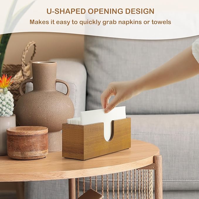 Guest Towel Holder for Bathroom, Acacia Wood Upright Napkin Holder for Kitchen Dining Table, Disposable Paper Hand Towel Holder, Napkin Dispenser for Countertop
