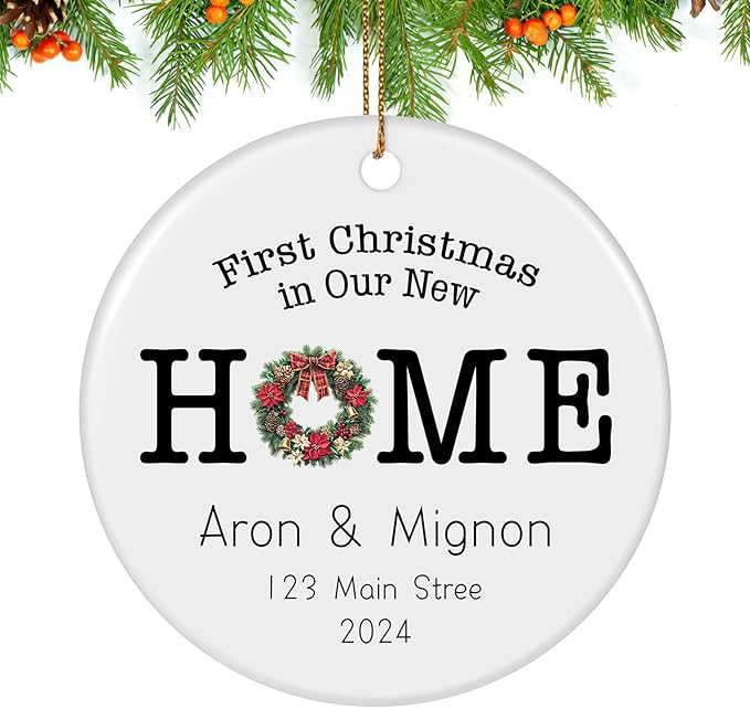 Custom Ceramic Christmas Ornaments with Photo Text - Personalized New Home Christmas Hanging Decorations Decorations