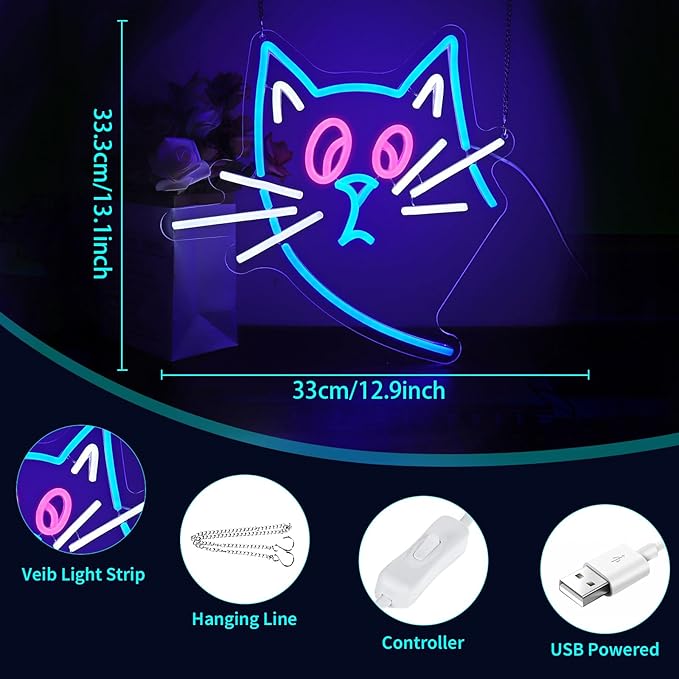 Cat Neon Sign - HSJNJKFU Cat Neon Signs for Wall Decor LED Light Signs for Man Cave Room Home Party Birthday Beer Signs - LED Neon USB Powered