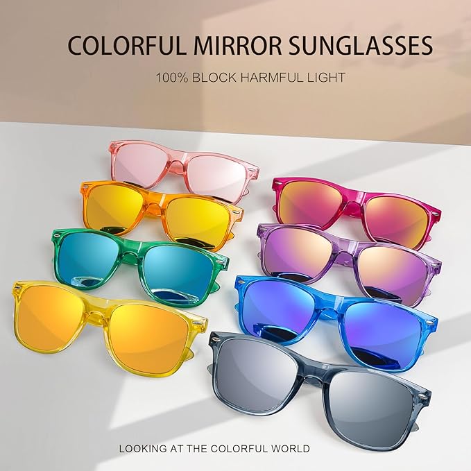 Pibupibu 10/20 Pack Neon Party Sunglasses Bulk,Wholesale Retro 80s Colorful Mirrrored Lens Sunglasses Party Favors