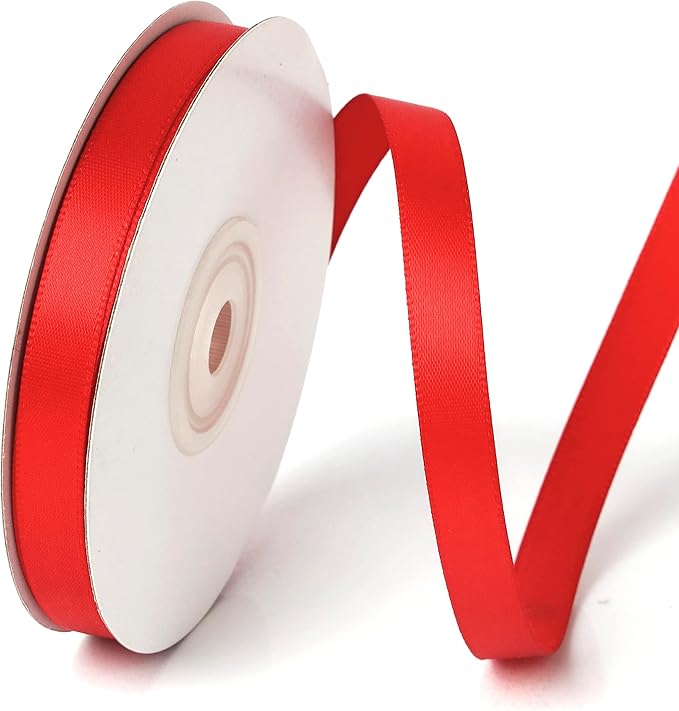 3/8 Inch Single Face Solid Color Satin Ribbon Roll, Ribbons Great for Gift Wrapping, Crafts, Wedding Party Decoration, Hair Bows Making and Other Sewing Projects (3/8" X 25 Yards, Red)