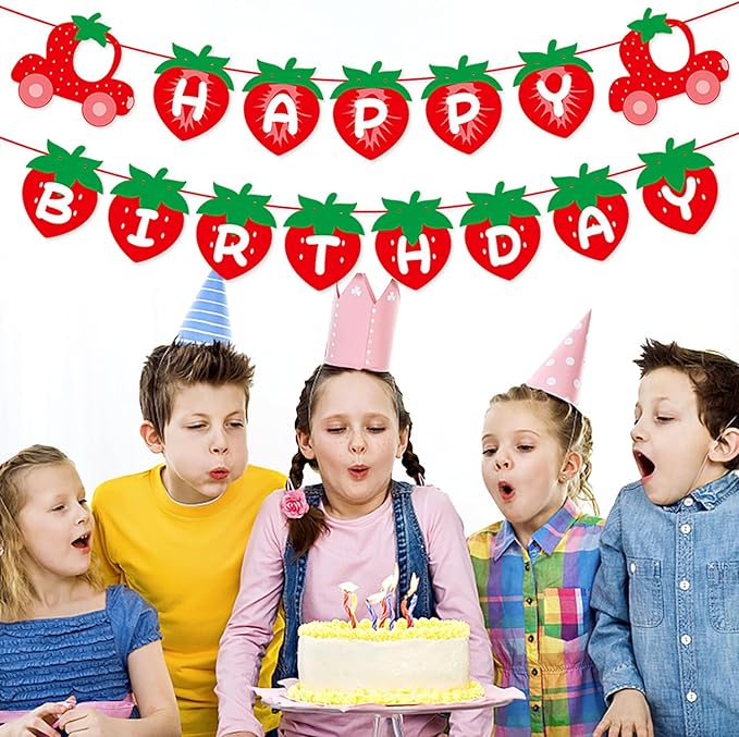 Strawberry Berry First Birthday Party-Decorations - 12pcs Baby Girl Happy Banner,1st Flowers Streamers Garland,Sweet One Swirl,Red Home Wall Backdrop Decor Supplies Burgleda