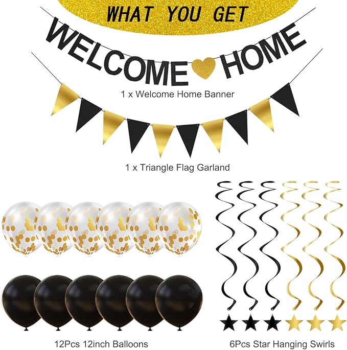 Welcome Home Banner Decorations with Welcome Home Sign, Garland, Balloons and Hanging Swirls for Military Homecoming Deployment Returning, Welcome Home Party Supplies
