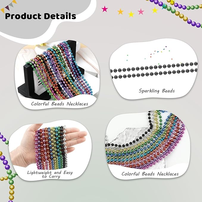 SHAOQINLIN 30 PCS Black Bead Necklaces, Black Mardi Gras Party Beads, New Year Eve Necklaces, 33 Inch Round Halloween Beaded Necklace for Mardi Gras, Christmas, Halloween, New Year Party Favors