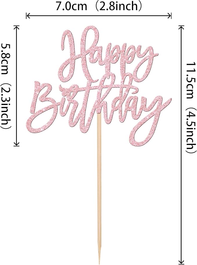24 PCS Happy Birthday Cupcake Toppers Glitter Picks for Celebrating Anniversary Theme Party Cake Decorations Supplies Light Pink