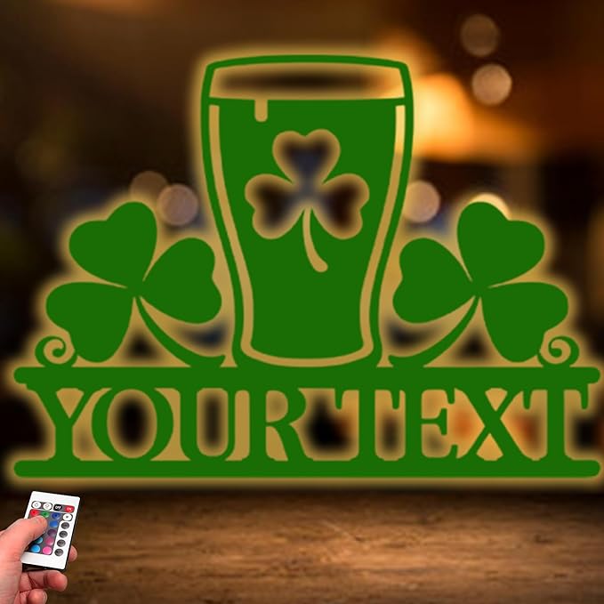 Custom LED Irish Pub Sign - Personalized Metal Wall Art for Bar, Tavern, Basement, Man Cave, St. Patrick’s Day Decor, Unique Gift for Men, Dad, Grandpa, Beer Enthusiasts